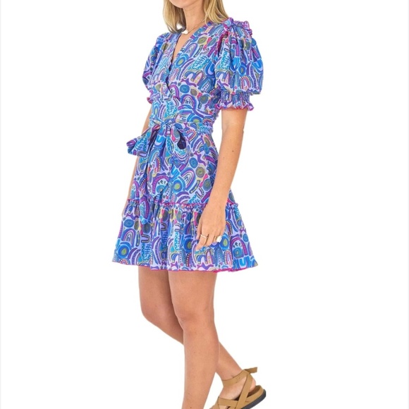 Feather And Find Genova Wrap Dress Spirit Of Dadirri Gathered Short Sleeves Sz L - Picture 3 of 12